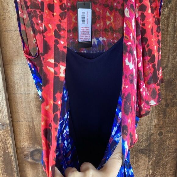 BCBGMAXAZRIA Isla Silk Persian Red Asymmetrical Self Tie Sleeveless Wrap Dress - Picture 5 of 12